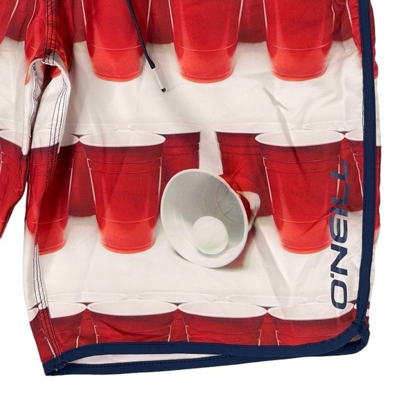 Oneill Hyperfreak Boardshorts Mens 33 x Beer Pong Print USA America Stretch Red - Picture 3 of 7
